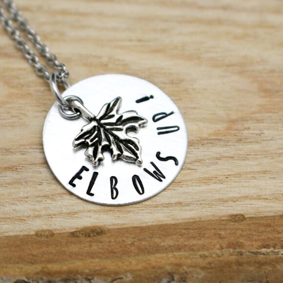 Elbows Up! Maple Leaf Hand Stamped Pendant Necklace - Handmade & Hypoallergenic - Picture 11 of 11